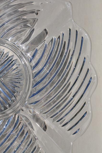 photo of vintage Indiana glass 303 line crystal clear depression glass torte plate, large cake plate #7