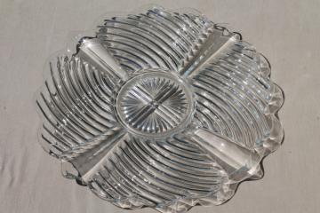 catalog photo of vintage Indiana glass 303 line crystal clear depression glass torte plate, large cake plate