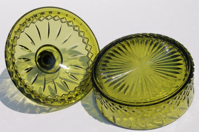 photo of vintage Indiana glass Princess candy dish, retro avocado green glassware #4