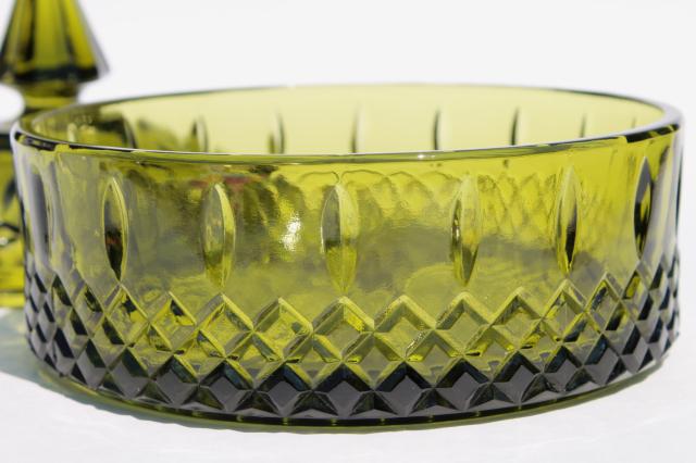 photo of vintage Indiana glass Princess candy dish, retro avocado green glassware #6