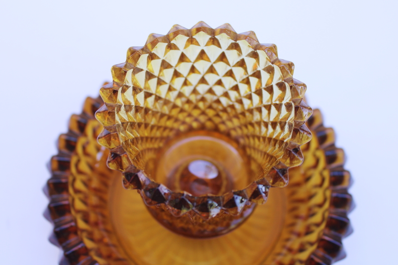 photo of vintage Indiana glass amber diamond point votive candle holder peg light w/ saucer  #2