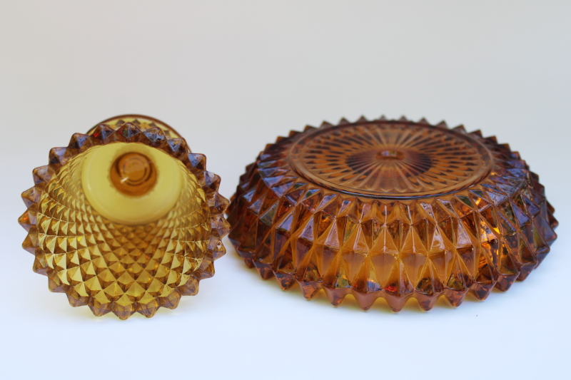 photo of vintage Indiana glass amber diamond point votive candle holder peg light w/ saucer  #4