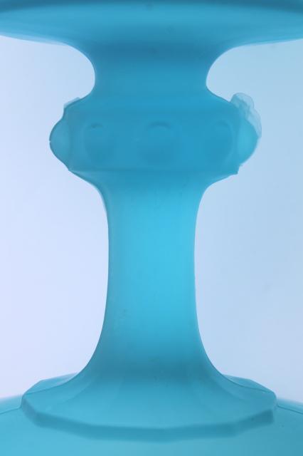 photo of vintage Indiana glass blue mist frosted satin glass compote, tall fruit or flowers bowl #6