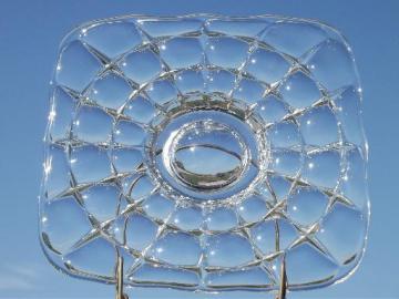 catalog photo of vintage Indiana glass cake stand, constellation square low plate w/ foot