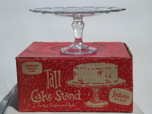 photo of vintage Indiana glass cake stand in original red and white box  #1