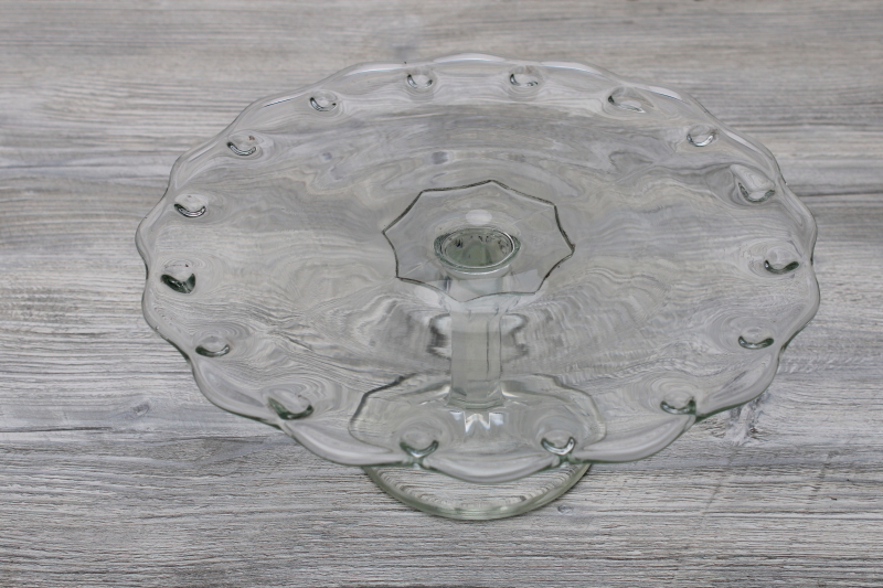 photo of vintage Indiana glass cake stand, teadrop pattern clear glass pedestal cake plate #1