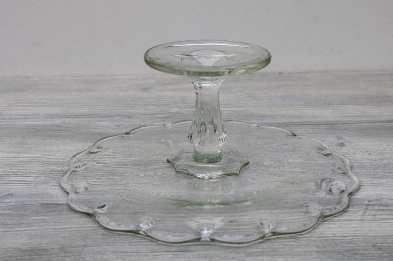 photo of vintage Indiana glass cake stand, teadrop pattern clear glass pedestal cake plate #5