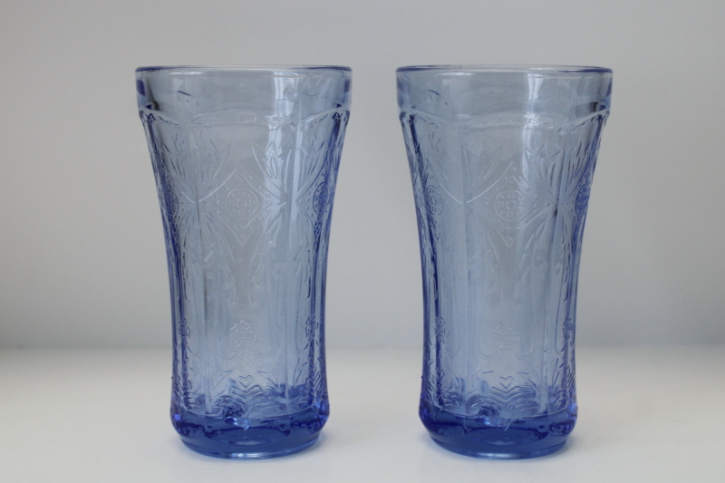 photo of vintage Indiana glass candle holder glasses, Recollection or Madrid pattern in blue  #1