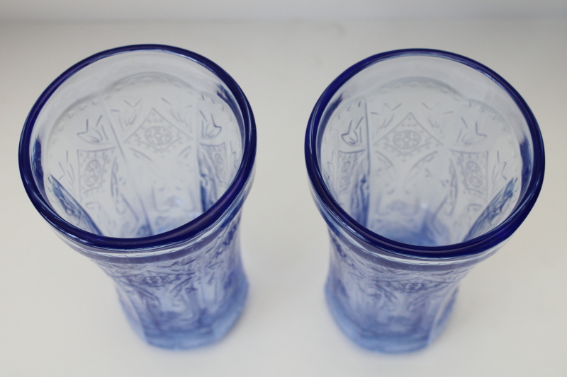 photo of vintage Indiana glass candle holder glasses, Recollection or Madrid pattern in blue  #2