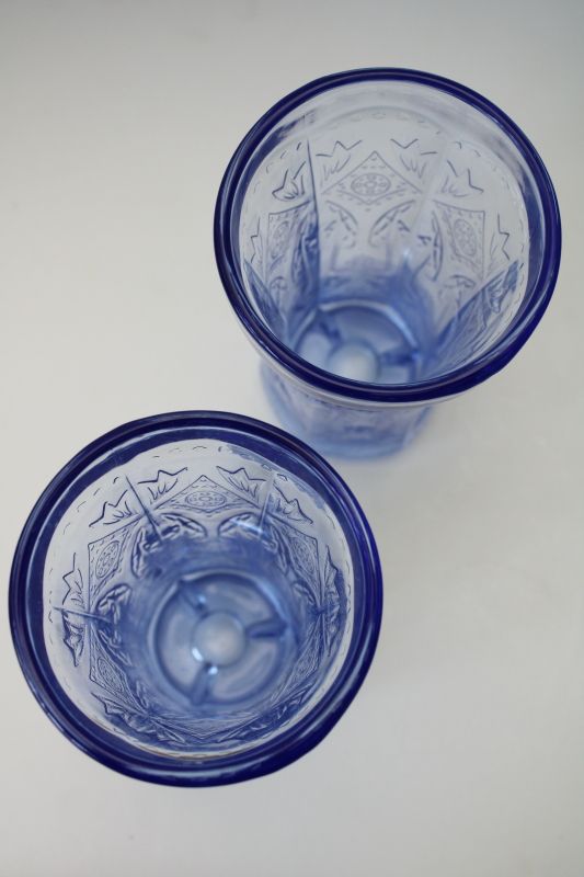 photo of vintage Indiana glass candle holder glasses, Recollection or Madrid pattern in blue  #3