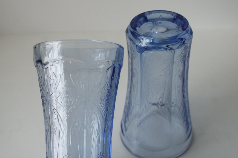photo of vintage Indiana glass candle holder glasses, Recollection or Madrid pattern in blue  #4