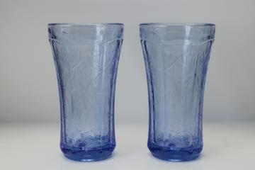 catalog photo of vintage Indiana glass candle holder glasses, Recollection or Madrid pattern in blue 