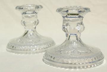 catalog photo of vintage Indiana glass candlesticks, crystal clear sandwich glass candle holders