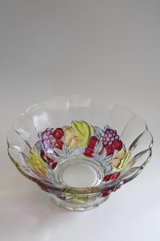 photo of vintage Indiana glass clear bowl w/ colored luster banana fruit garland pattern #2