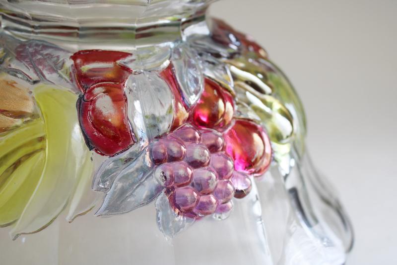 photo of vintage Indiana glass clear bowl w/ colored luster banana fruit garland pattern #5