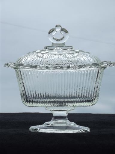 photo of vintage Indiana glass clear lace edge rectangular wedding box candy dish #1