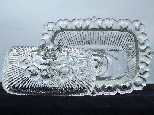 photo of vintage Indiana glass clear lace edge rectangular wedding box candy dish #3