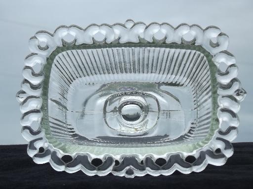 photo of vintage Indiana glass clear lace edge rectangular wedding box candy dish #4