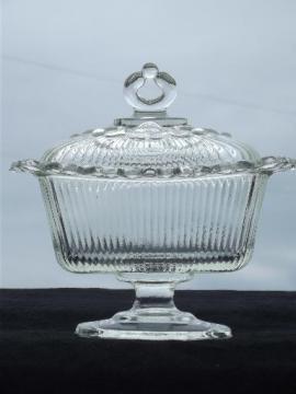 catalog photo of vintage Indiana glass clear lace edge rectangular wedding box candy dish