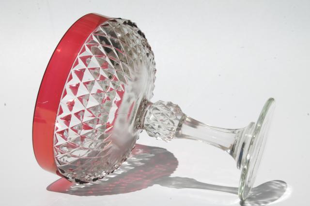 photo of vintage Indiana glass diamond point ruby stain flashed color band compote bowl #2