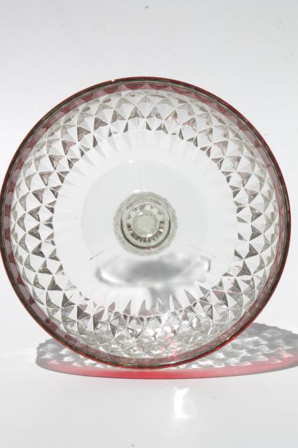 photo of vintage Indiana glass diamond point ruby stain flashed color band compote bowl #3