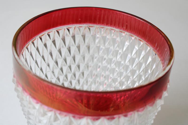 photo of vintage Indiana glass ice bucket, ruby stain band diamond point pattern glass #2