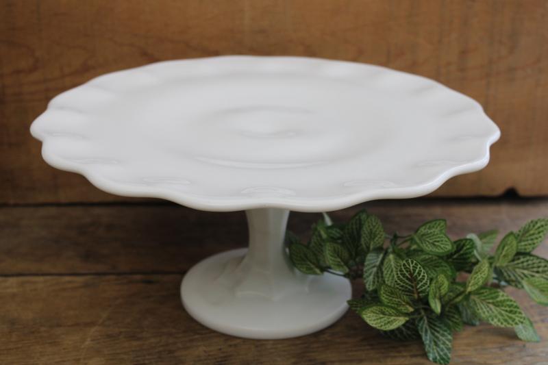 photo of vintage Indiana glass milk glass cake stand, teardrop (garland) pattern plate  #1