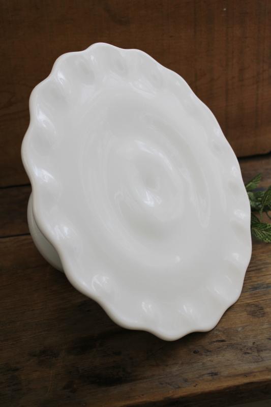 photo of vintage Indiana glass milk glass cake stand, teardrop (garland) pattern plate  #2