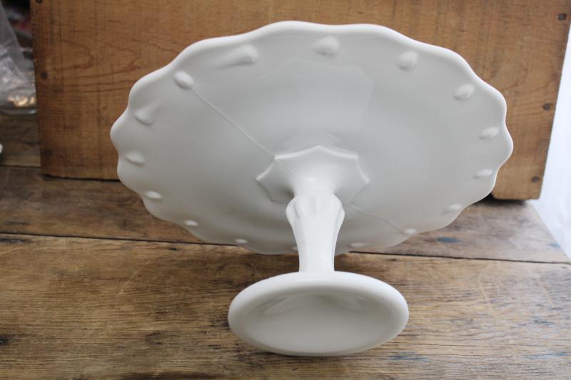 photo of vintage Indiana glass milk glass cake stand, teardrop (garland) pattern plate  #4