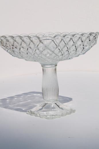 photo of vintage Indiana glass pretzel pattern compote, square fruit bowl pedestal dish #2