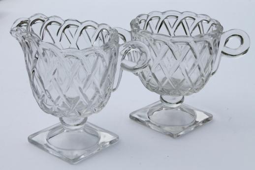 photo of vintage Indiana glass pretzel pattern cream pitcher & sugar bowl set #1