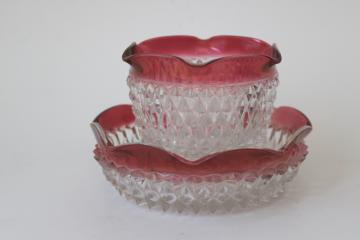 photo of vintage Indiana glass ruby band diamond point mayo or sauce bowl & dish, mayonnaise set