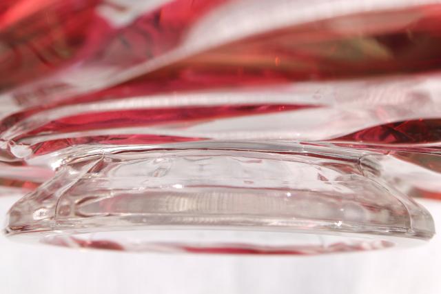 photo of vintage Indiana glass ruby red flash cake plate, oleander willow pattern #7