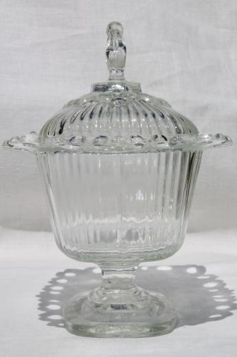 photo of vintage Indiana glass wedding box candy dish, open lace edge pattern glass #2