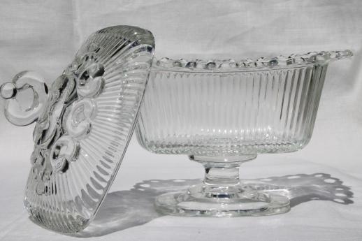 photo of vintage Indiana glass wedding box candy dish, open lace edge pattern glass #3