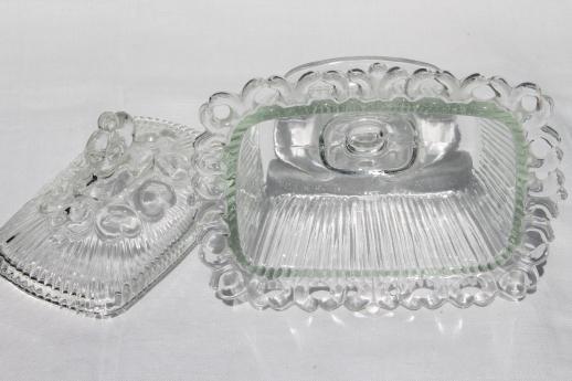 photo of vintage Indiana glass wedding box candy dish, open lace edge pattern glass #5