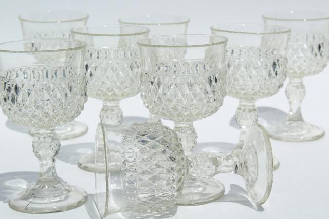 photo of vintage Indiana glass wine or water glasses, crystal clear diamond point goblets #1