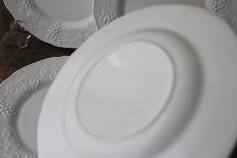 photo of vintage Indiana harvest grapes milk glass, embossed grape border salad / dessert plates #3