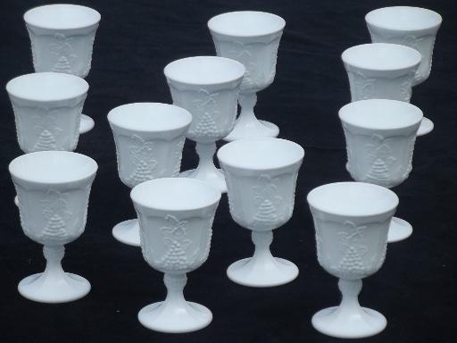 photo of vintage Indiana harvest grapes milk glass wine goblets or water glasses #1