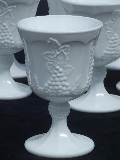 photo of vintage Indiana harvest grapes milk glass wine goblets or water glasses #2