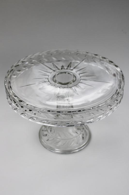 photo of vintage Indiana laurel pattern cake stand, heavy crystal clear glass pedestal plate #1