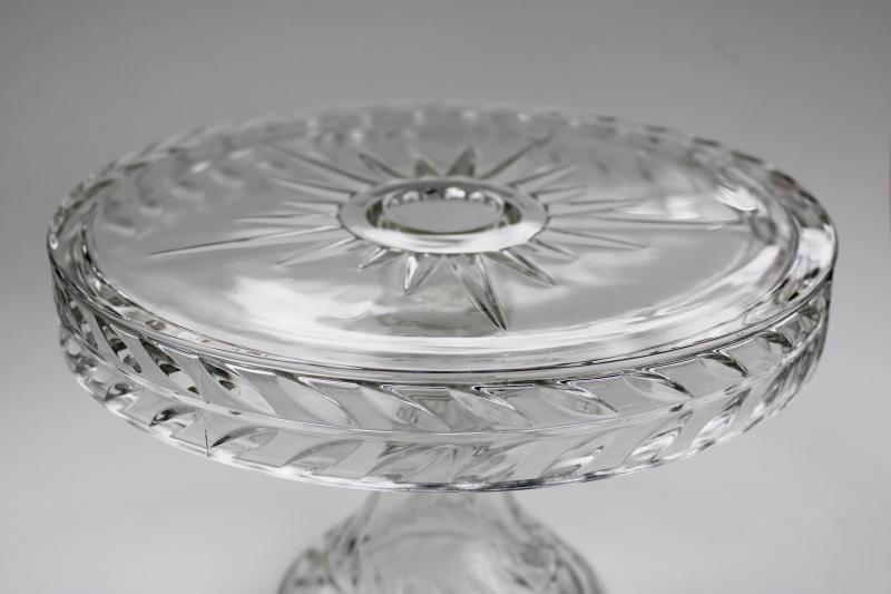 photo of vintage Indiana laurel pattern cake stand, heavy crystal clear glass pedestal plate #2