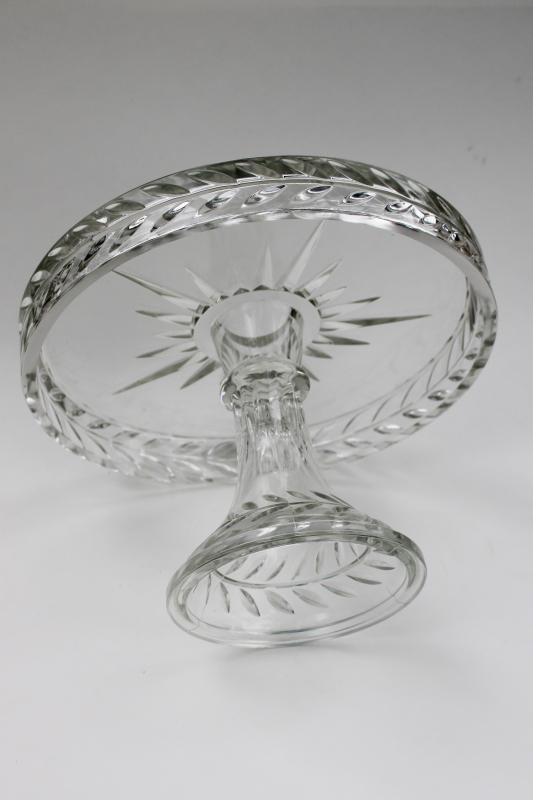 photo of vintage Indiana laurel pattern cake stand, heavy crystal clear glass pedestal plate #4