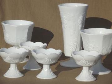 catalog photo of vintage Indiana milk glass florist lot flower vases bowls & candle holders