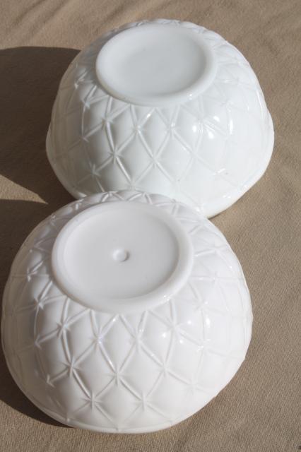 photo of vintage Indiana quilt milk glass, quilted diamond duette compotes & bowl vases #9