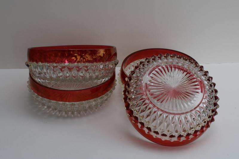 photo of vintage Indiana ruby band diamond point glass bowls, flashed stained ruby color #3
