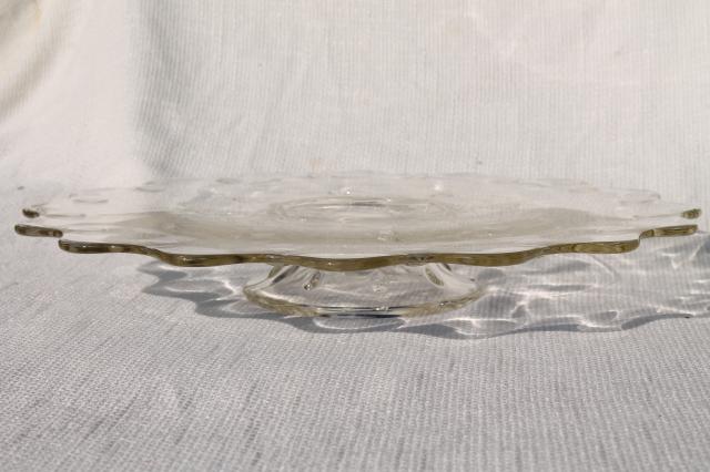 photo of vintage Indiana teardrop pattern clear glass cake plate, low footed pedestal plate #2