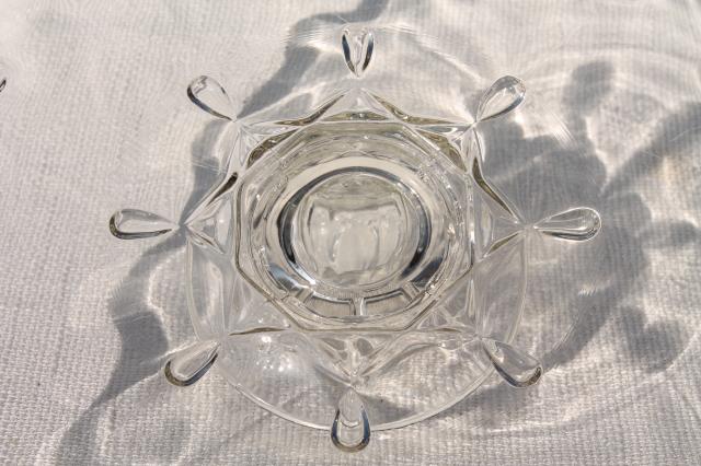 photo of vintage Indiana teardrop pattern clear glass cake plate, low footed pedestal plate #4