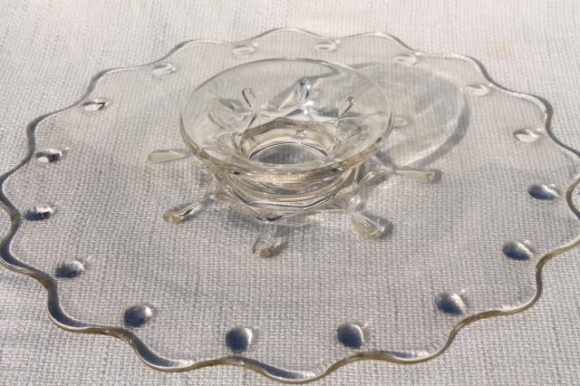 photo of vintage Indiana teardrop pattern clear glass cake plate, low footed pedestal plate #6