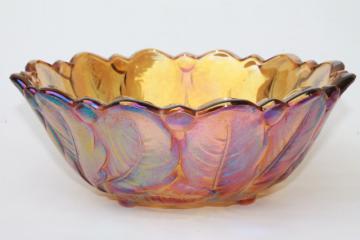 catalog photo of vintage Indiana wild rose bowl, sunflower marigold amber iridescent luster carnival glass